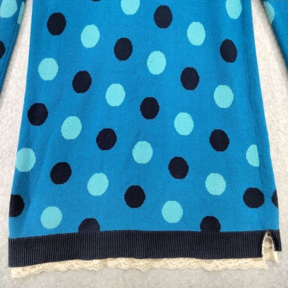 hanna andersson Sweater Dress Girls Size 12 150 Blue Polka Dot Lace Trim Ruffle - Picture 11 of 12